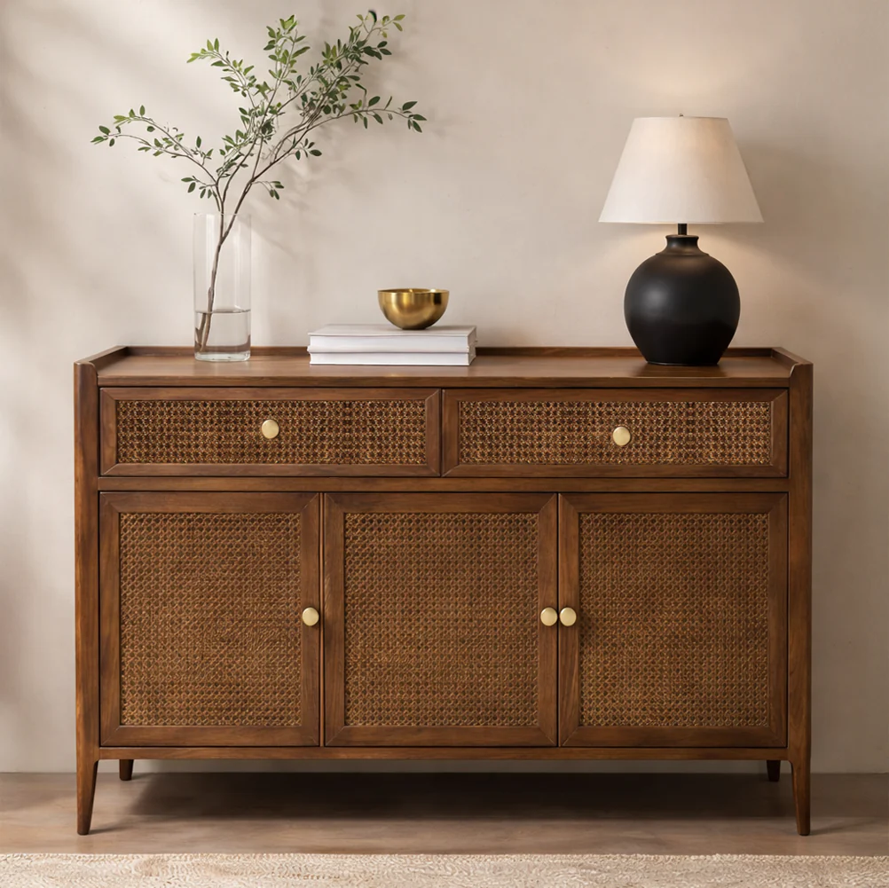 Lombok Walnut Rattan Large Sideboard