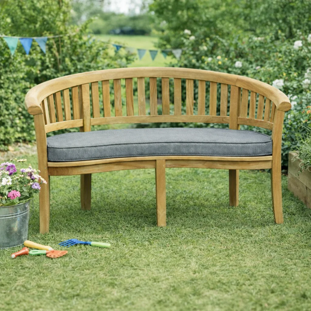 Mini Sienna Childrens Peanut Garden Bench With Grey Cushion - Image 2