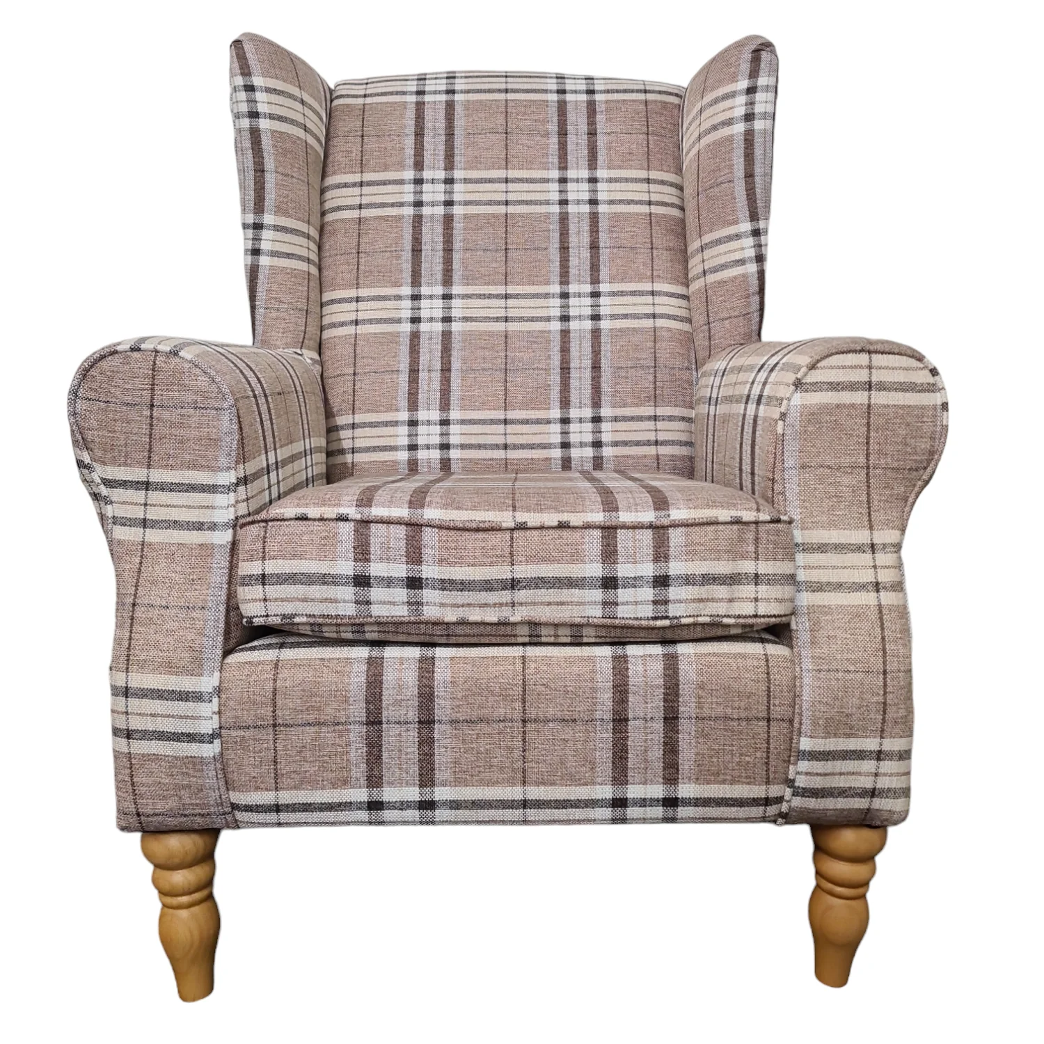 Oxford Brown Tartan Wingback Armchair - Image 3