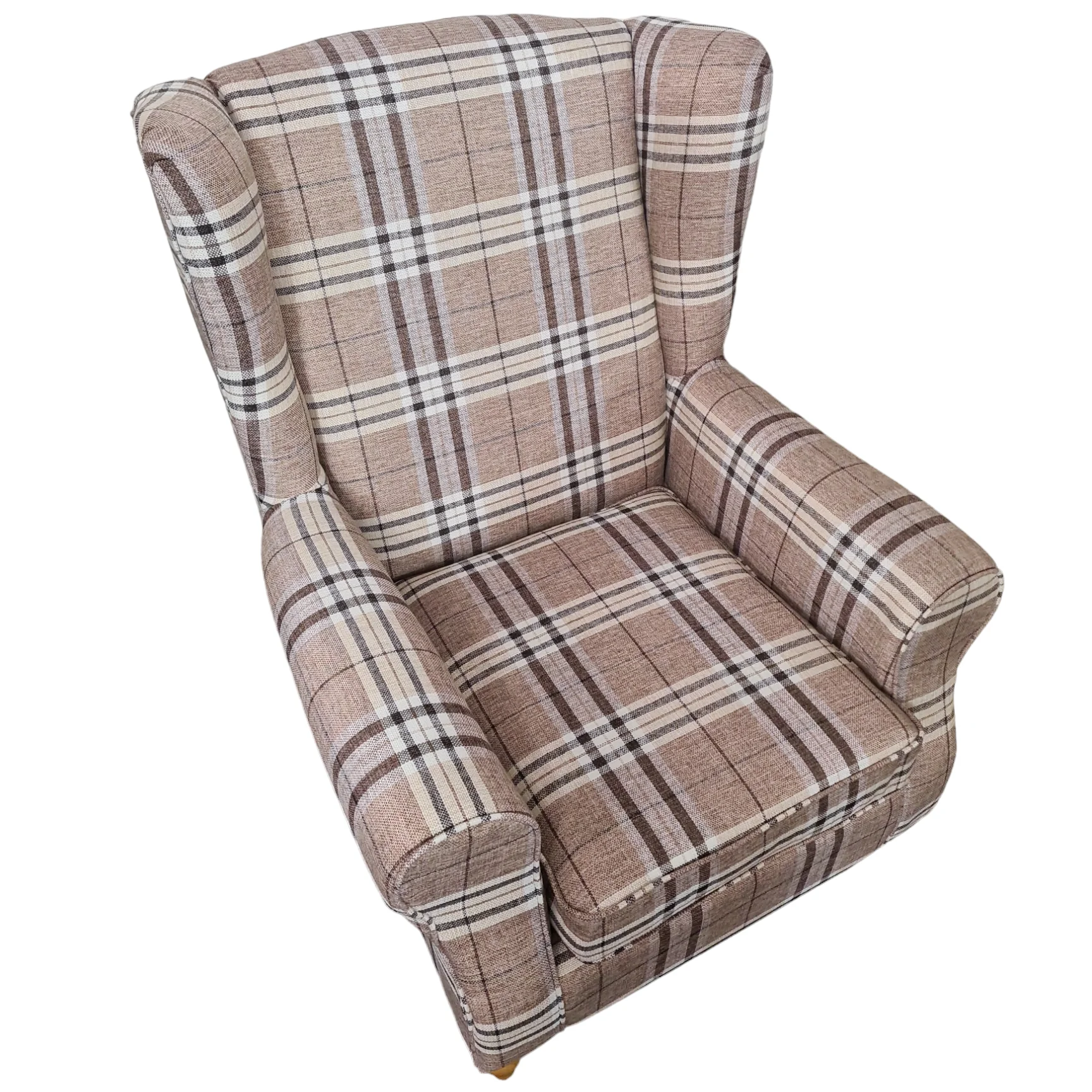 Oxford Brown Tartan Wingback Armchair - Image 4