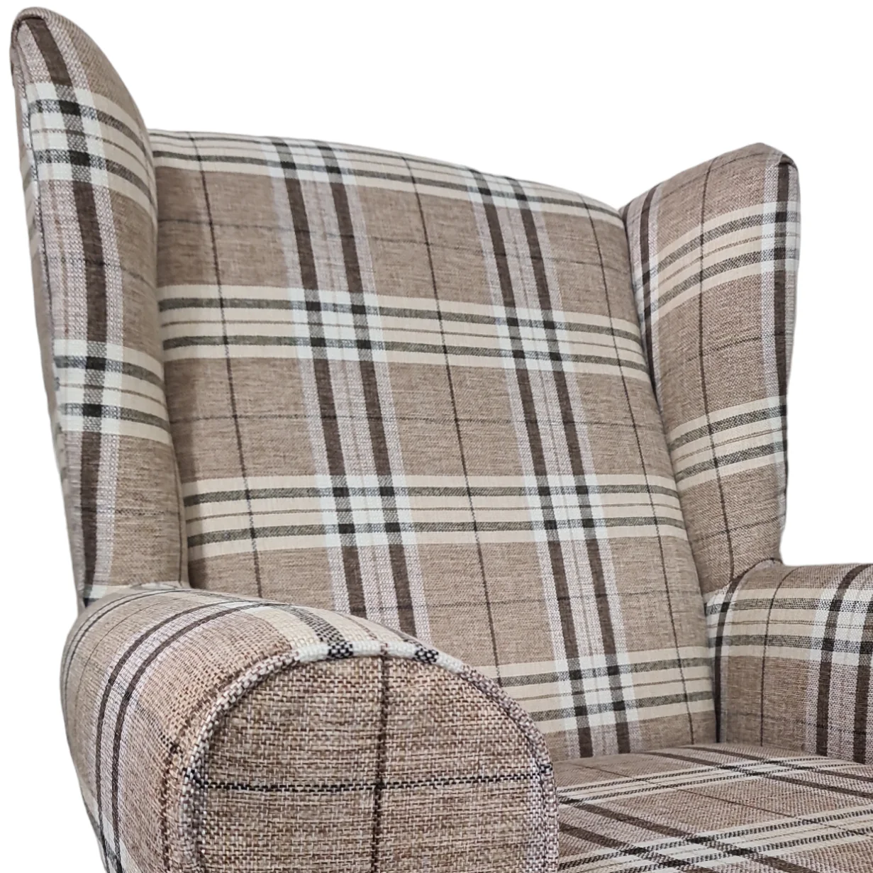 Oxford Brown Tartan Wingback Armchair - Image 5