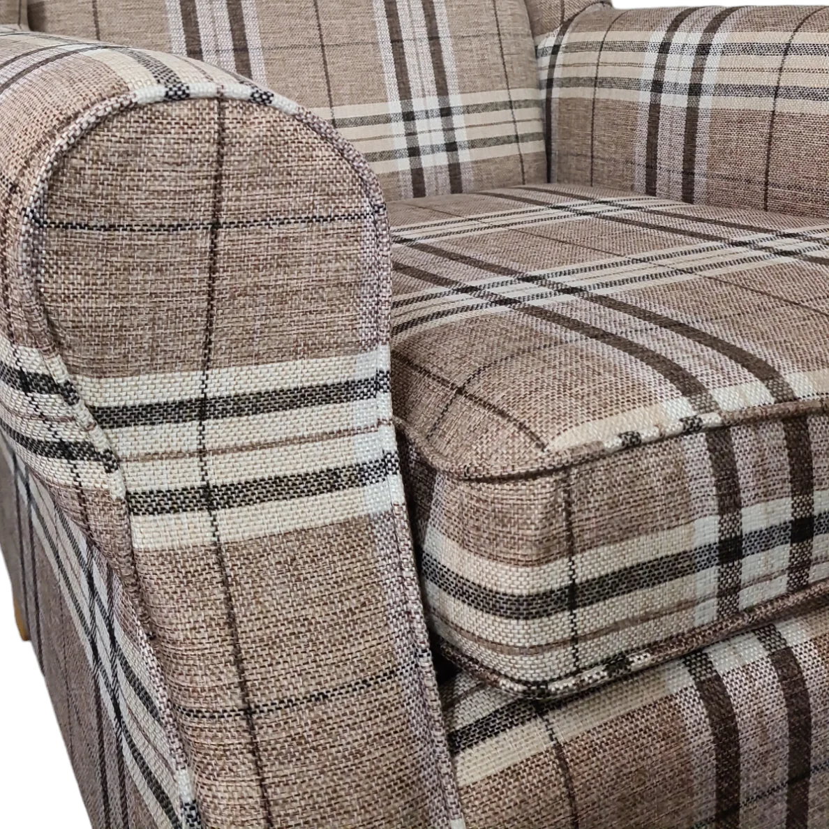 Oxford Brown Tartan Wingback Armchair - Image 6