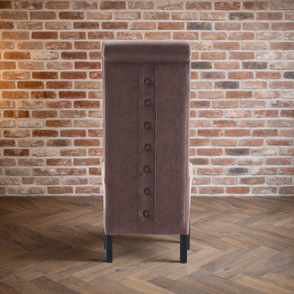 Rhianna Antique Faux Leather Button Back Dining Chair | Brown - Image 3