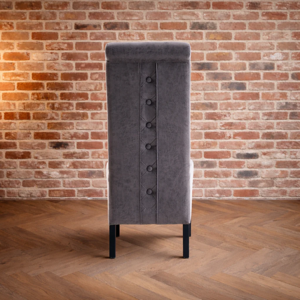 Rhianna Antique Faux Leather Button Back Dining Chair | Grey - Image 3
