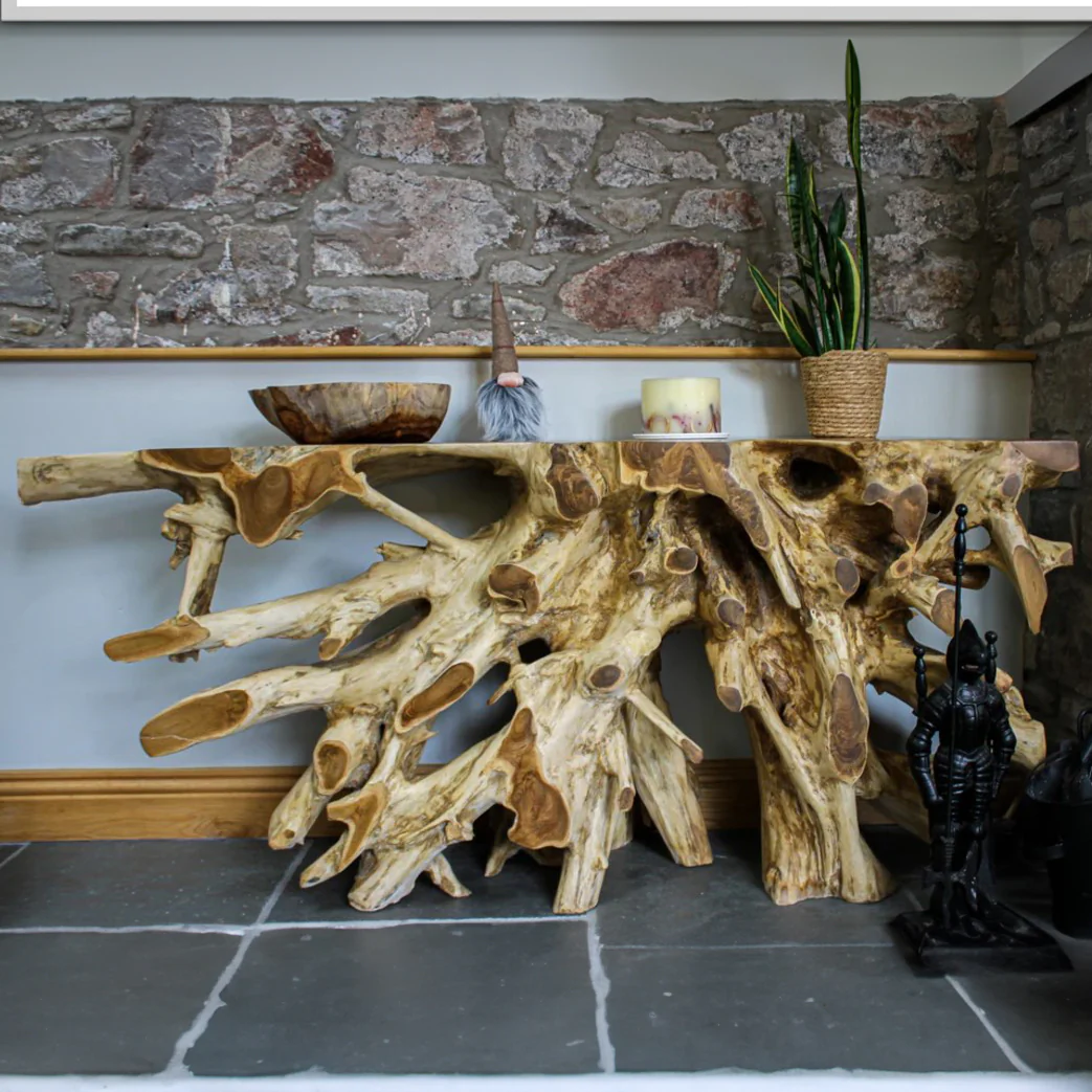 Teak Root Large Console Table | Without Glass