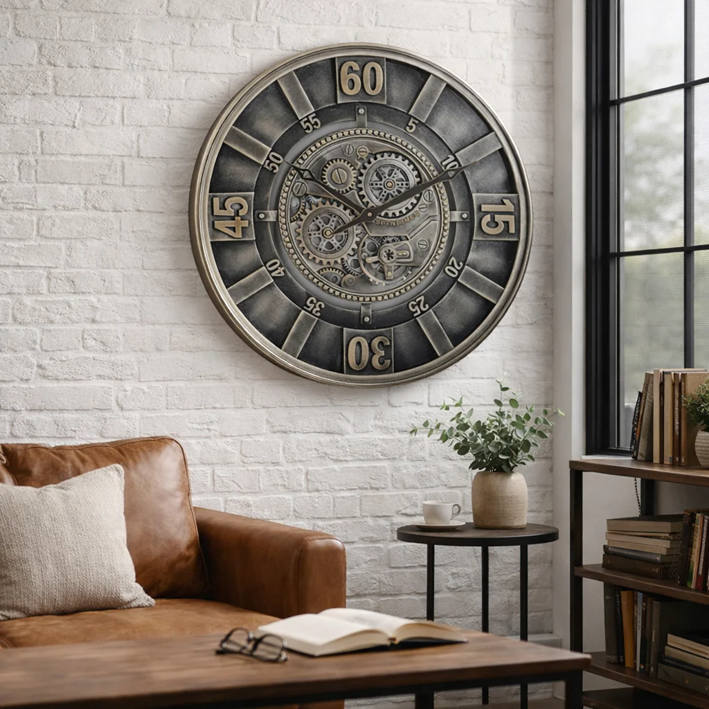 Vintage Spintime Pewter Cog Clock | 60 cm
