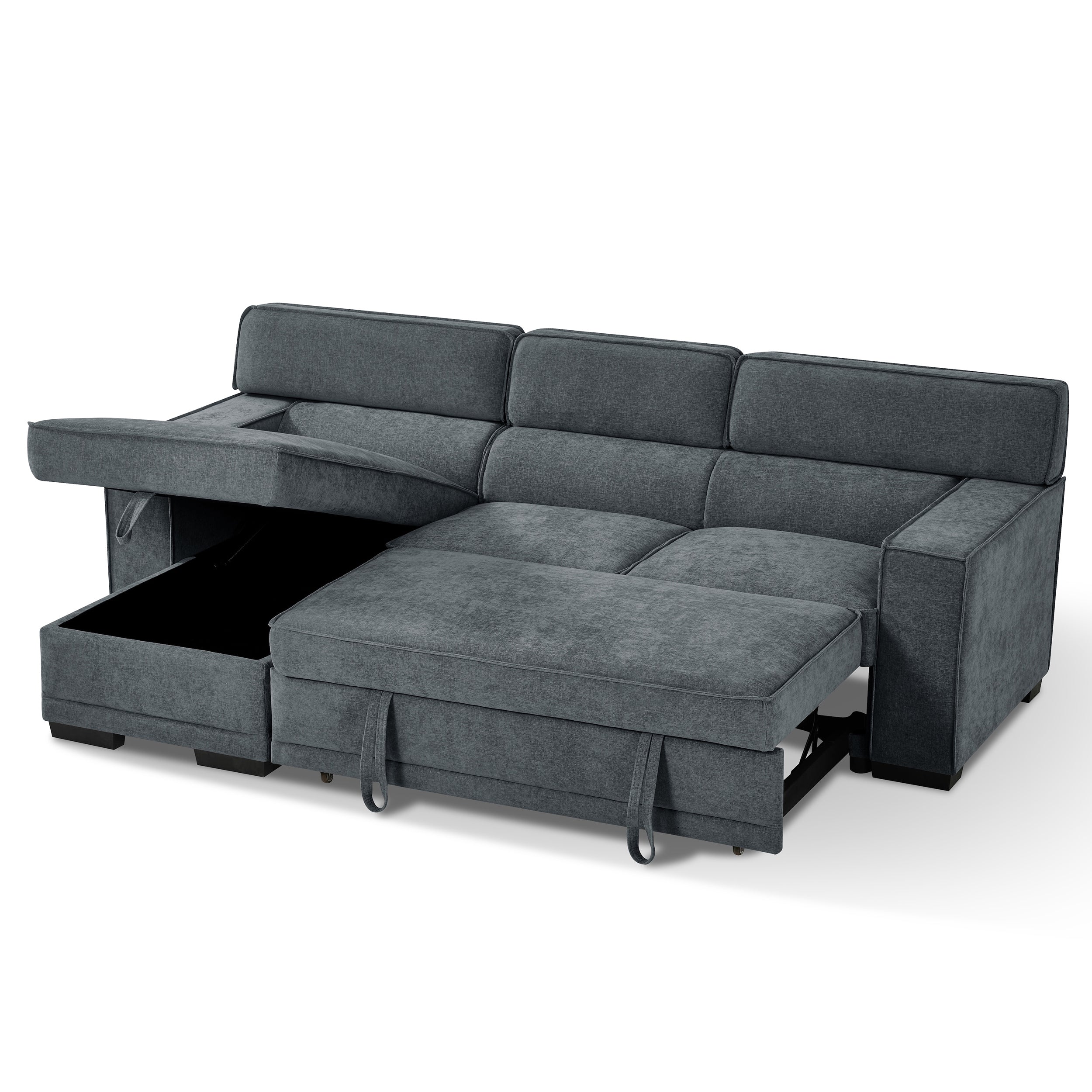 Wentworth 3 Seater Modular Pull Out Sofa Bed | Dark Grey - Image 3