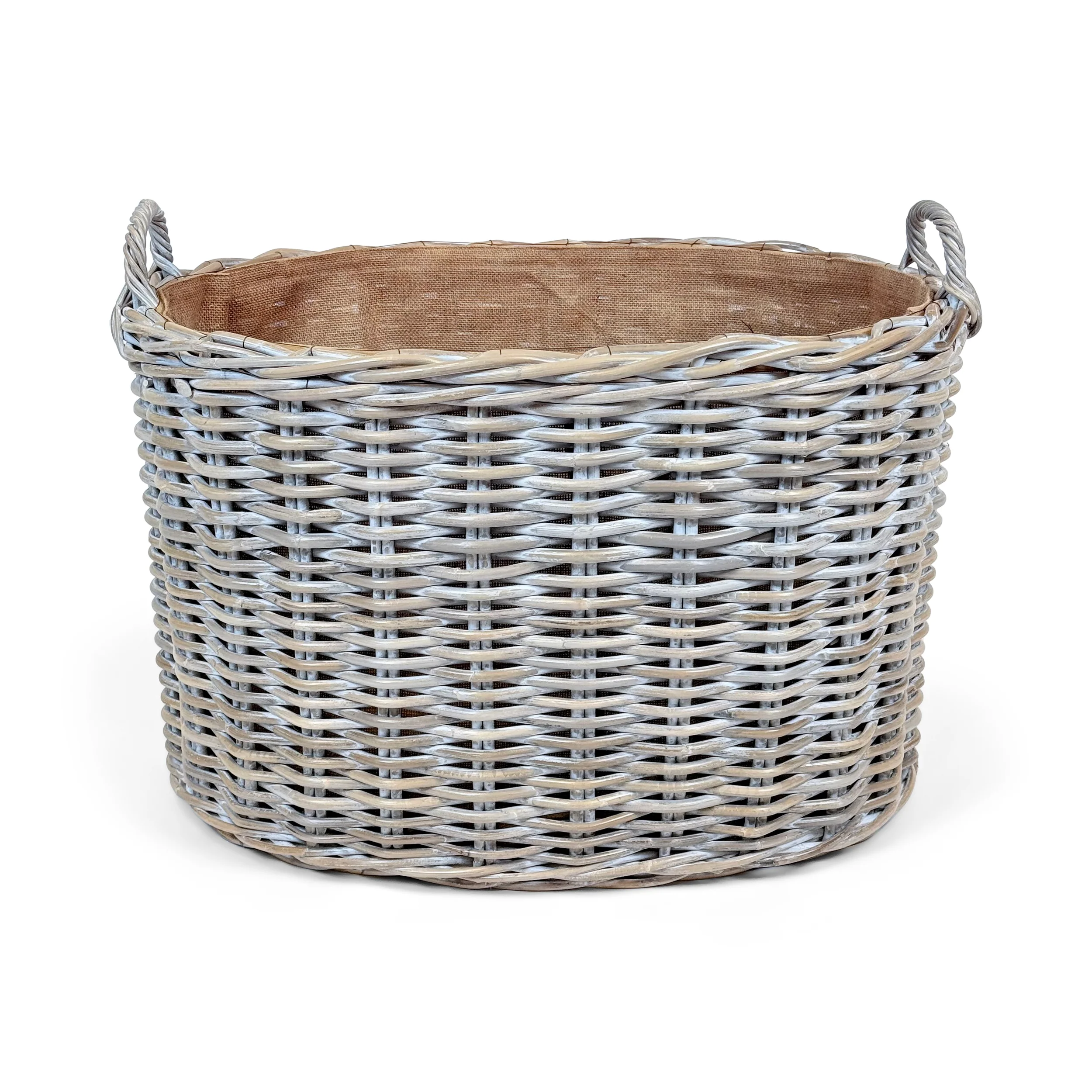 Whitewash Rattan Oval Wicker Storage Basket | Large - Image 2