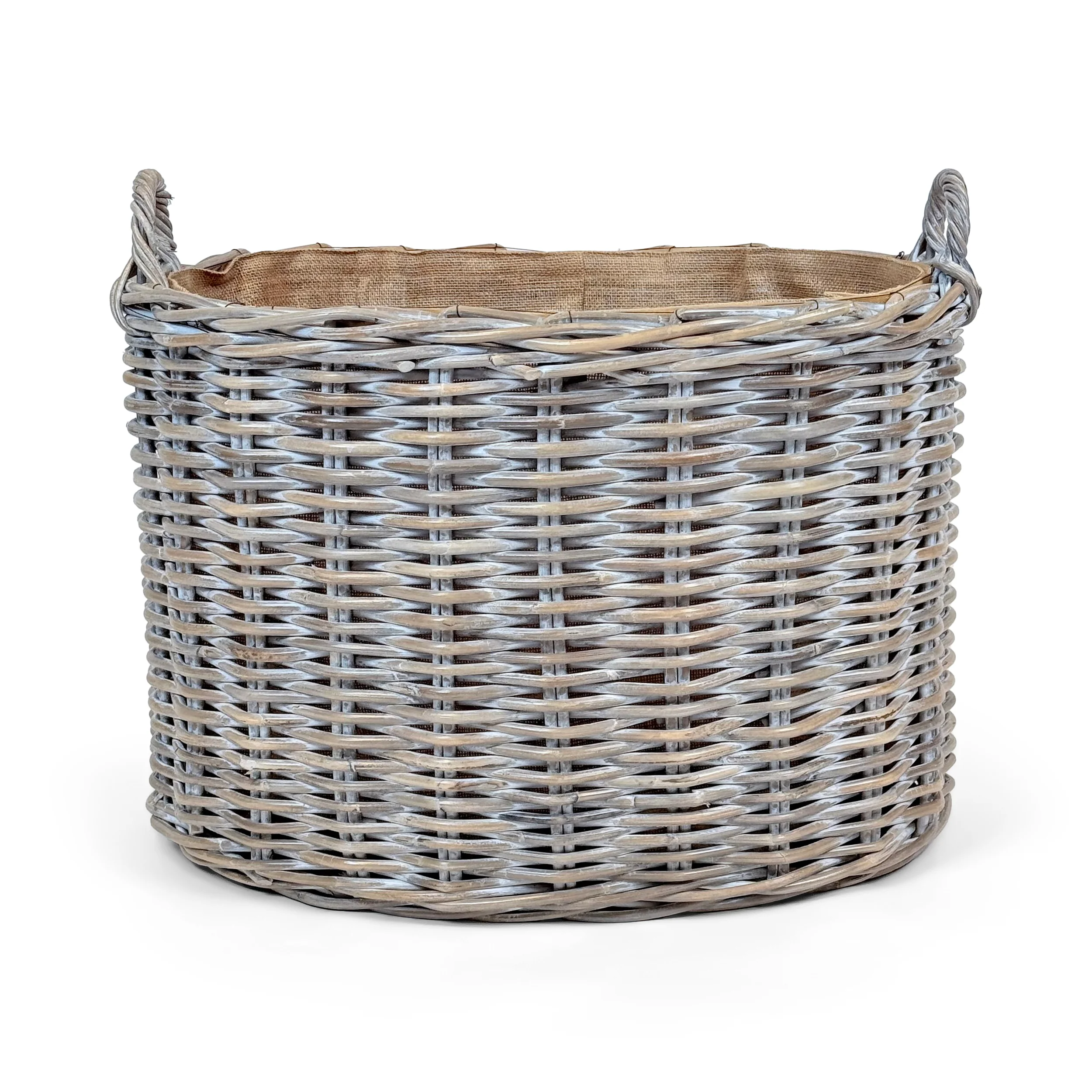 Whitewash Rattan Oval Wicker Storage Basket | Medium - Image 2