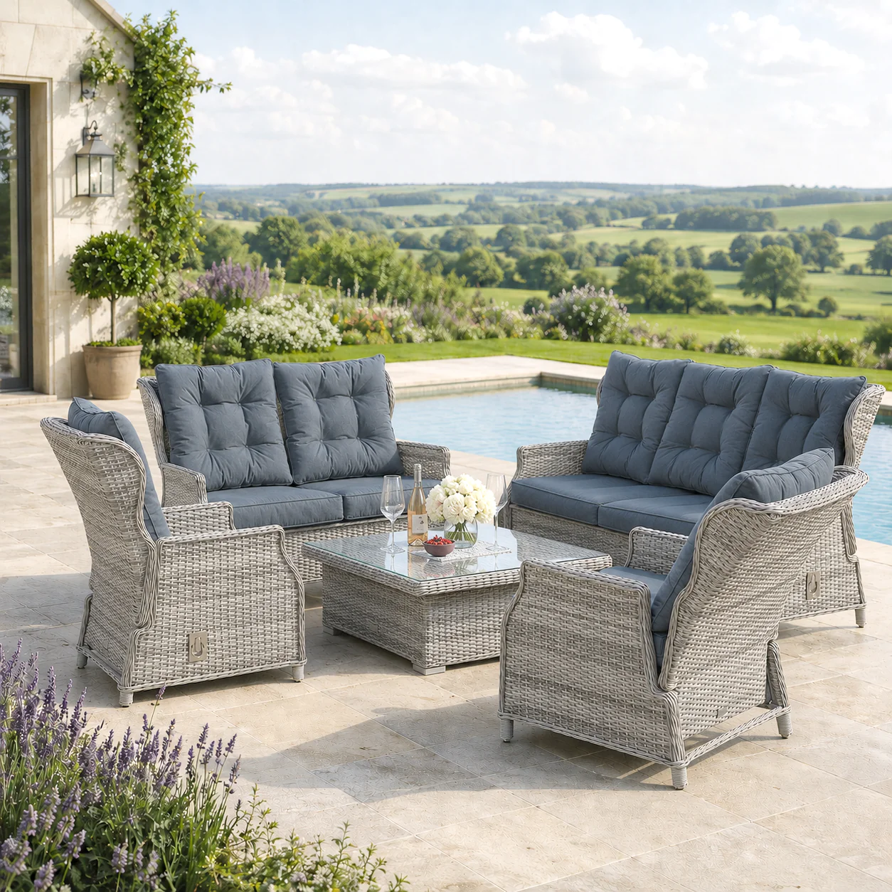 William Garden 5 Piece Reclining Sofa Dining Set with Rising Table & Ice Bucket - Image 3