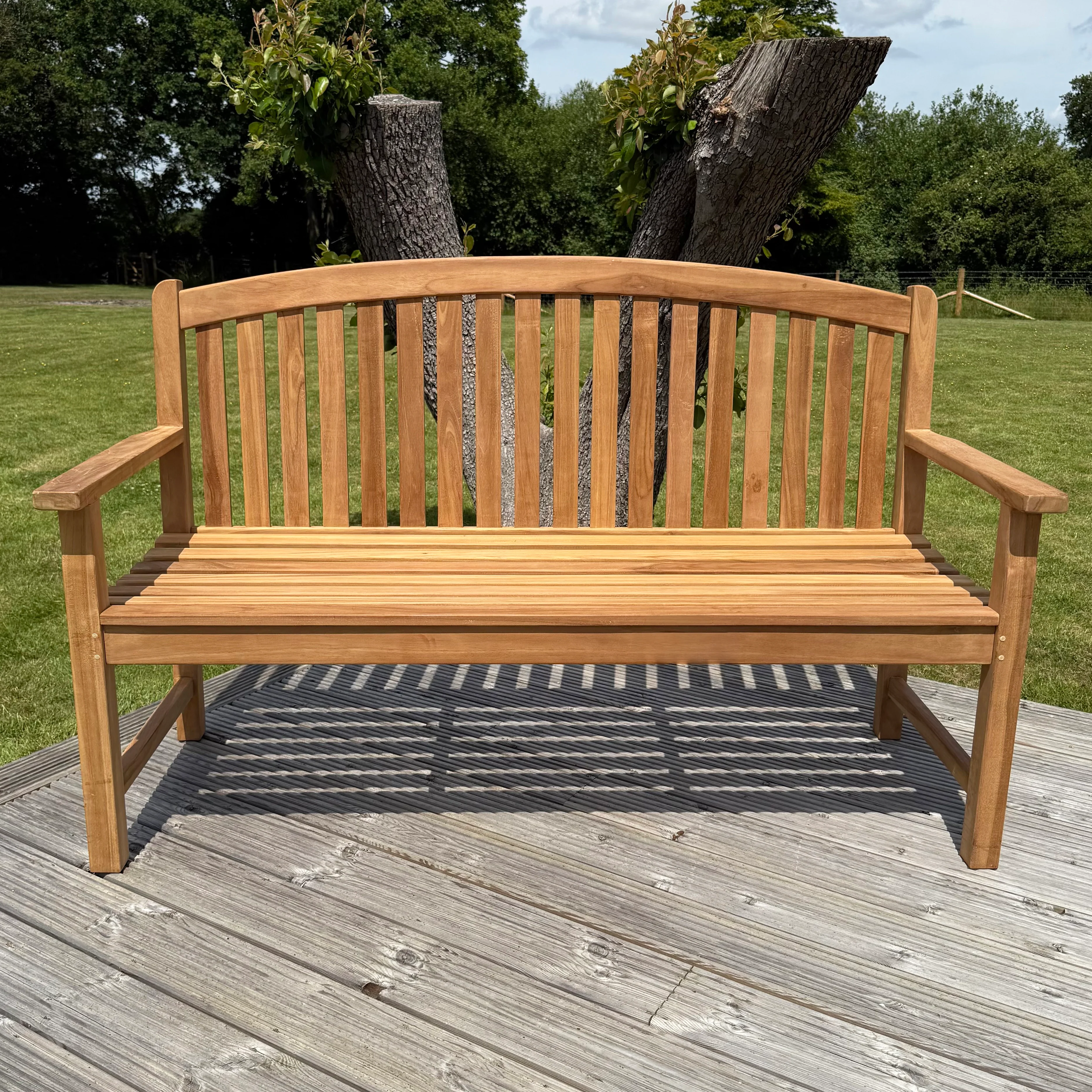 Windsor Large Teak Bow Back Garden Bench With Cushion - Image 5