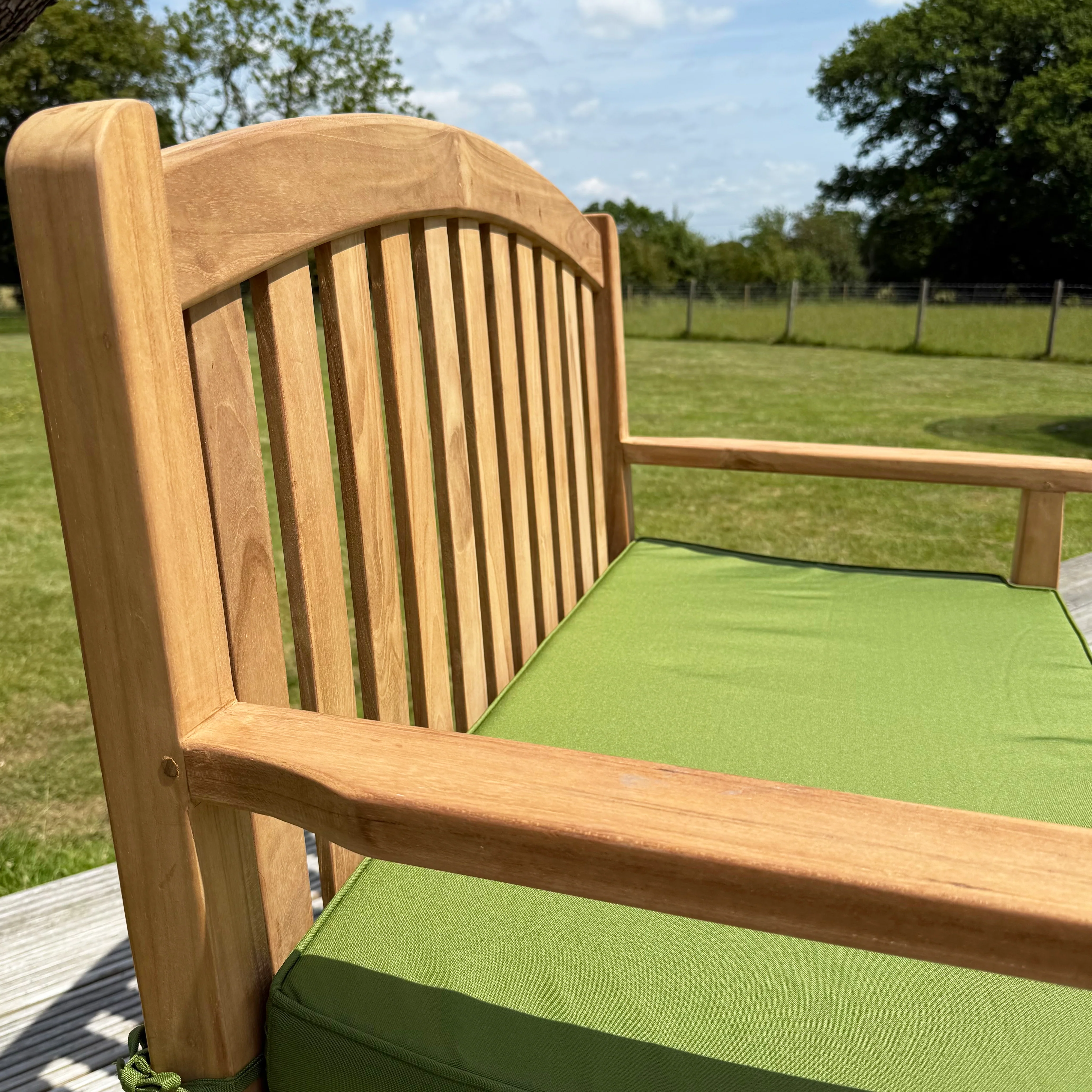 Windsor Teak Bow Back Garden Bench With Cushion - Image 5